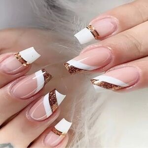 🍒🍒 White & Gold French Tip Press On Nails 24 Pieces